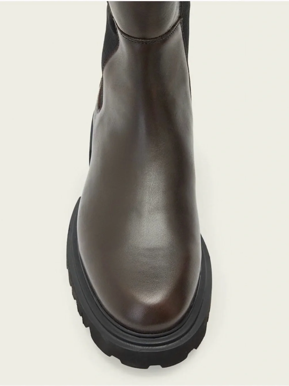 Never Worn AllSaints Brown Leather Knee Boots with Black Elastic Panel